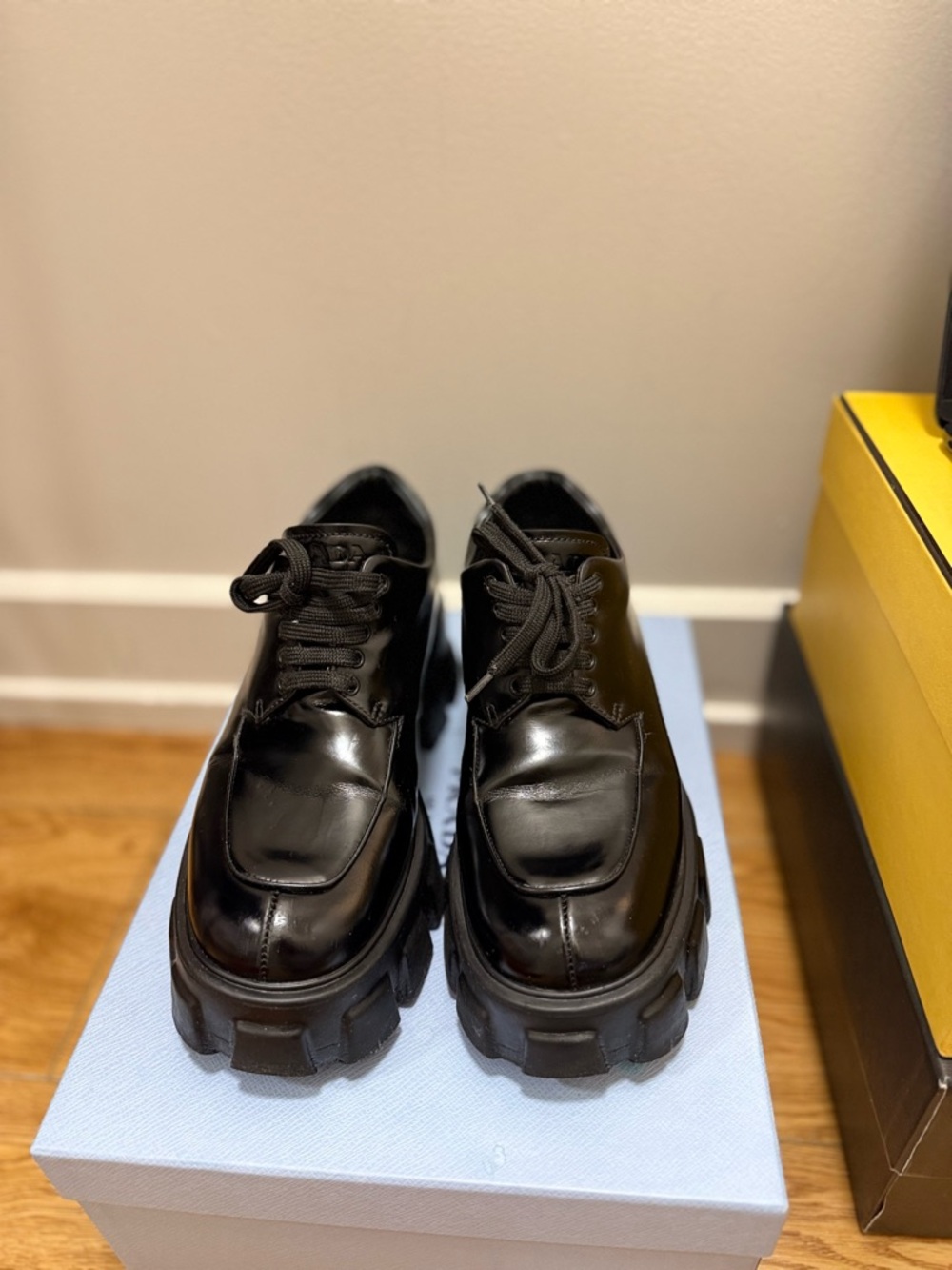 Prada Monolith Brushed Leather Derby Shoes